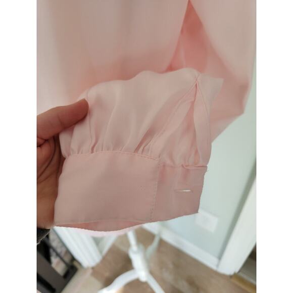 Vintage Kristen Pleated Blouse Soft Pink Button Down Polyester Blouse - Picture 7 of 9